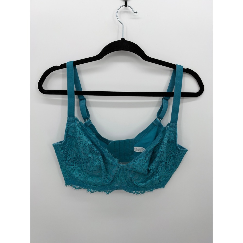 HSIA Teal Floral Lace Underwire Bra 38DDD 38F Unlined Sheer Full Coverage